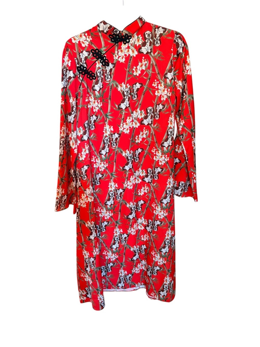 Ragyard Red Floral Long-Sleeve Mandarin Collar Dress